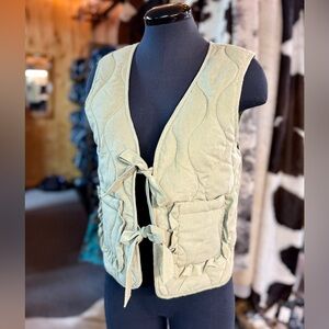 NEW Quilted Ruffle Tie Vest in Sage Green